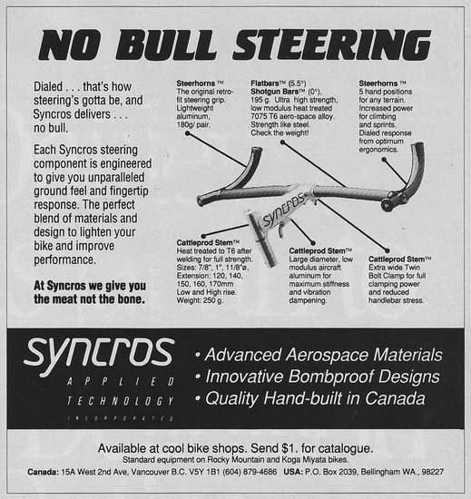 Syncros ad from April 1990 Mountain Bike Action