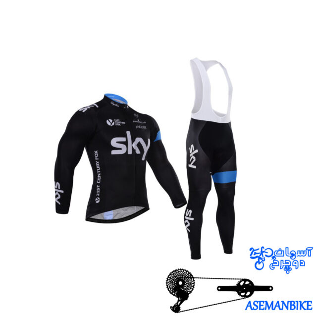 لباس دوچرخه ست کامل پیراهن شلوار دوبنده اسکای Cycling Jersey Bib Pants Set SKY