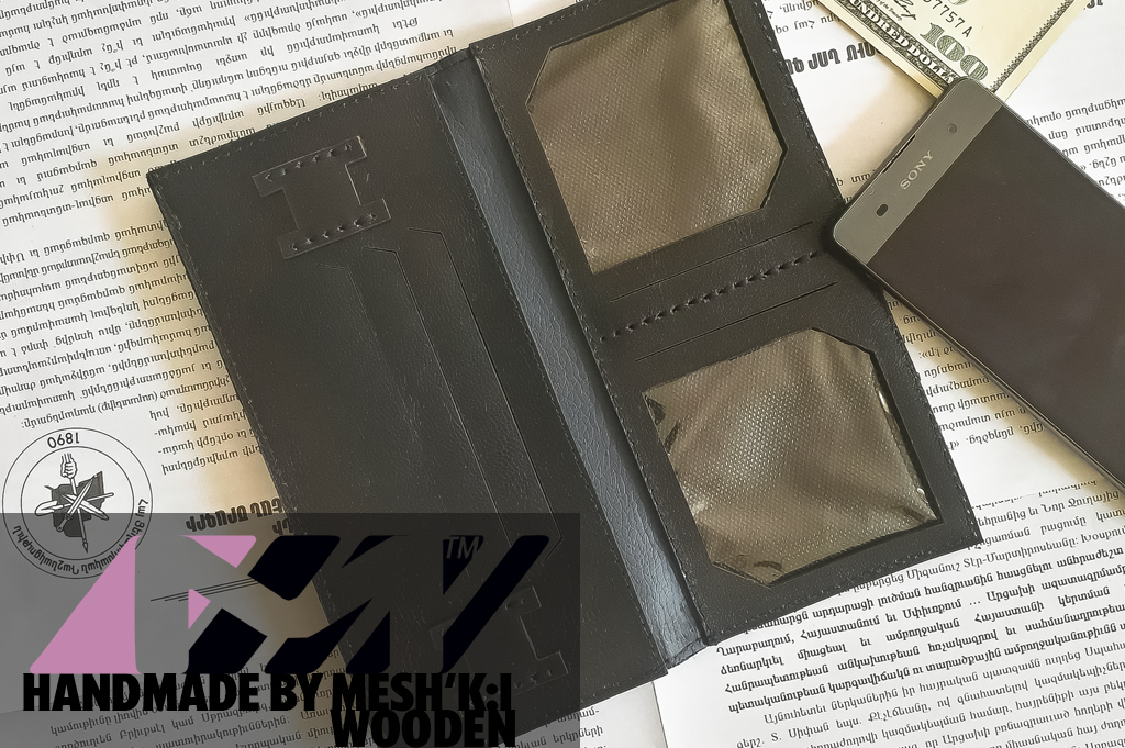 کیف پاسپورتی مشکی برند چرم طبیعی گاوی مدل اکس سی آر الون Meshkibrand Leathern Passport Wallet XCR Eleven 