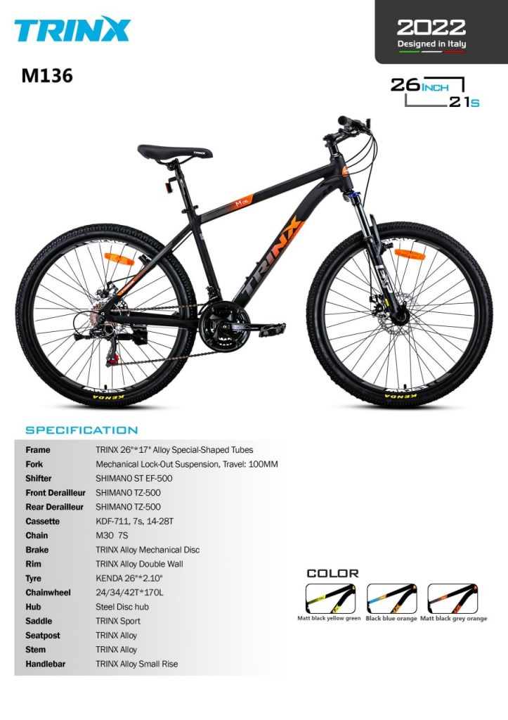دوچرخه کوهستان برند ترینکس طرح ام 136 دی سایز 26 21 سرعته 2022 Trinx Mountain Bicycle M136D 26 21 Speed 2022