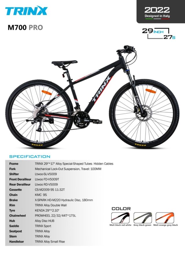 دوچرخه کوهستان ترینکس ام 700 پرو سایز 29 باسیستم دنده 27 سرعته 2022 Trinx Mountain Bicycle M700 PRO 29 27 Speed 2022
