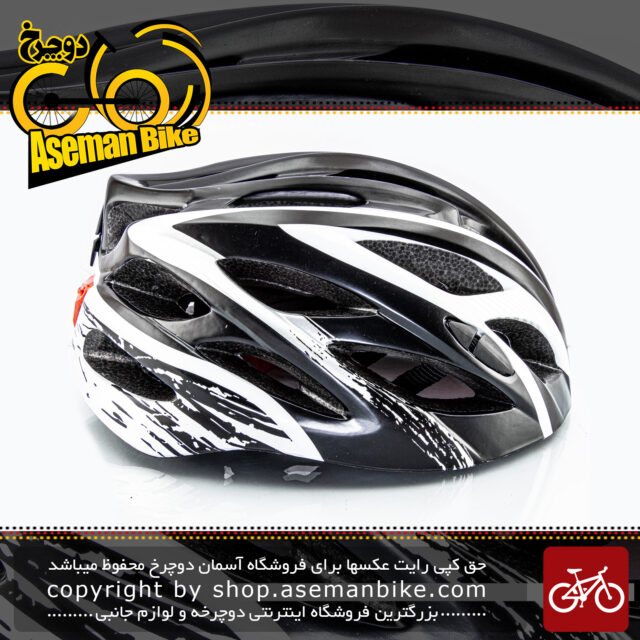 کلاه ایمنی دوچرخه سواری برند مون مدل ام 10 چراغ دار رنگ مشکی سفید سایز 53 الی 62 سانتی متر Helmet Bicycle Moon M10 Black