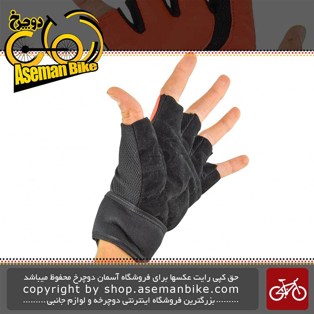 دستکش دوچرخه آدیداس نیم انگشت مشکی نارنجی Adidas Bicycle Gloves Half Finger