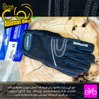 دستکش ورزشی دوچرخه سواری شیمانو مدل Wind Protector مشکی با خط خاکستری Shimano Bicycle Gloves Wind Protector