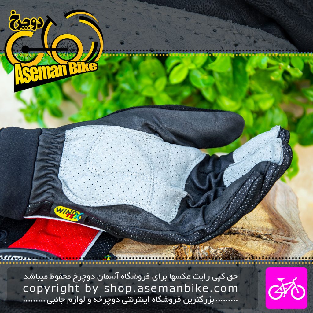 دستکش ورزشی دوچرخه سواری شیمانو مدل Wind Protector مشکی قرمز Shimano Bicycle Gloves Wind Protector