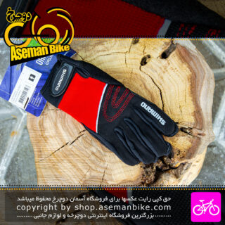 دستکش ورزشی دوچرخه سواری شیمانو مدل Wind Protector مشکی با خط قرمز Shimano Bicycle Gloves Wind Protector