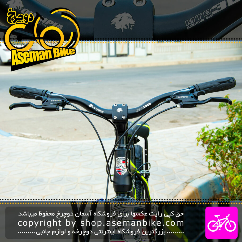 دوچرخه کوهستان المپیا مدل Sky Land سایز 27.5 مشکی سبز فلورسنت 21 سرعته Olympia MTB Bicycle Sky Land Size 27.5 21 Speed