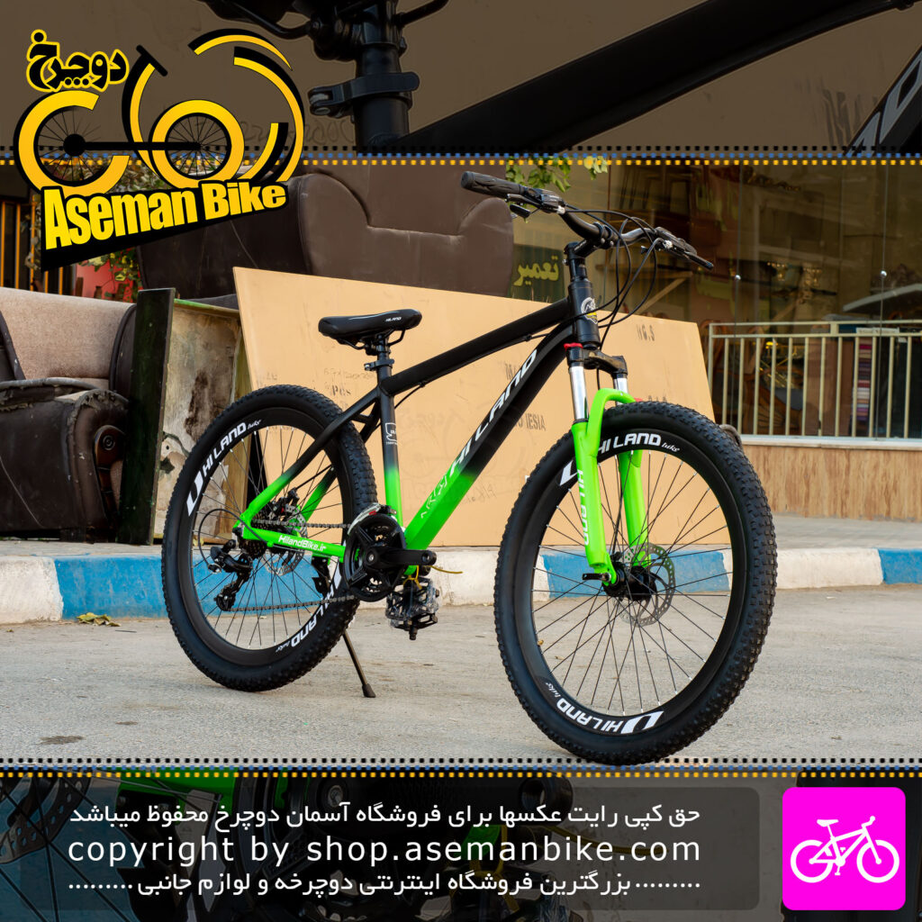 دوچرخه کوهستان هایلند سایز 26 سیستم 21 سرعته رنگ مشکی سبز Hiland MTB Bicycle Size 26 21 Speed Black Green