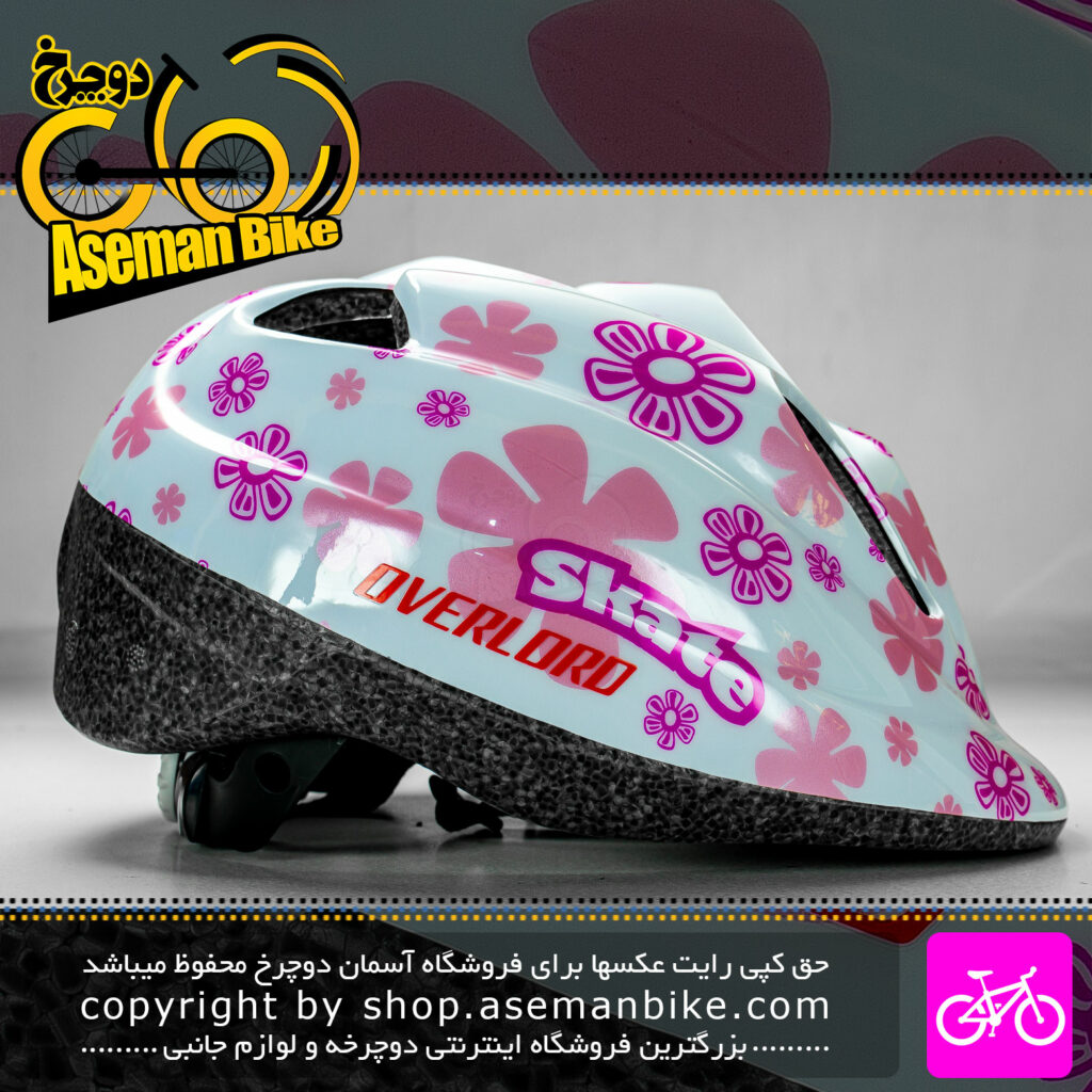 کلاه دوچرخه سواری بچه گانه اورلورد مدل HB5-2 سایز 52 الی 55 سانتیمتر رنگ سفید صورتی طرح گل Overlord Bicycle Helmet HB5-2 Size 52-55cm White Pink