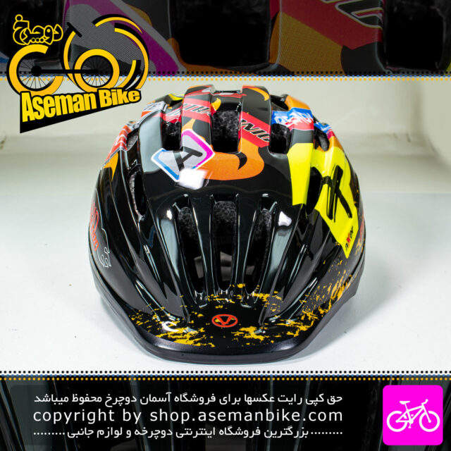 کلاه دوچرخه سواری بچه گانه راکی مدل HB6-2 سایز 52 الی 55 سانتیمتر رنگ مشکی طرح آتش Rocky Bicycle Helmet HB6-2 Size 52-55cm Black Fire Design
