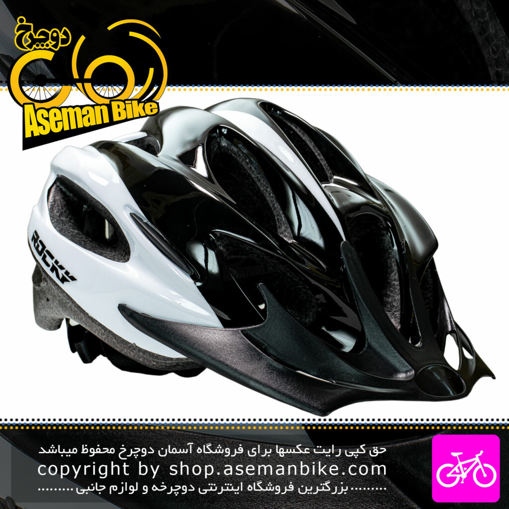 کلاه دوچرخه سواری راکی مدل MV16 سایز 58 الی 61 سانتیمتر رنگ مشکی سفید Rocky Bicycle Helmet MV16 Size 58-61cm Black White