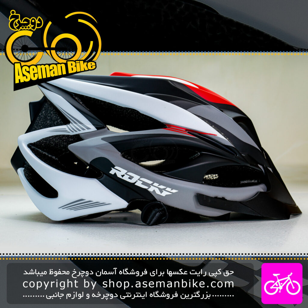 کلاه دوچرخه سواری راکی مدل HB20 سایز 58 الی 61 سانتیمتر رنگ مشکی سفید قرمز Rocky Bicycle Helmet HB20 Size 58-61cm Black White Red