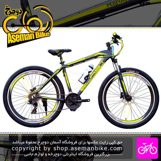 دوچرخه کوهستان بلست مدل پرفورمنس Performance سایز 27.5 24 سرعته رنگ نوک مدادی زرد فلورسنت Blast MTB Bicycle Performance Size 27.5 24 Speed Gray Fluorescent Yellow