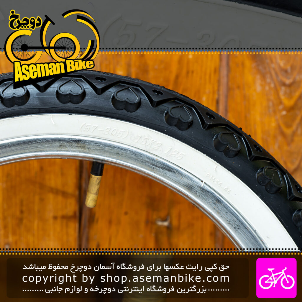 تایر دوچرخه قناری سایز 16x2.125 مشکی دور سفید Canary Bicycle Tire Size 16x2.125