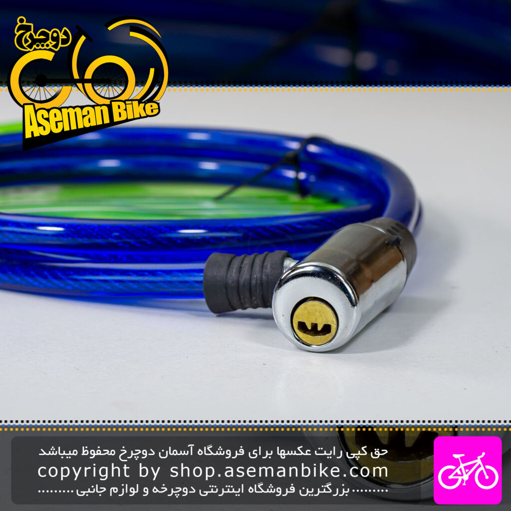 قفل دوچرخه و موتور کابلی کلیدی برند های کد 8030 قطر 11 میلیمتر و طول 1.5 متر رنگ آبی Hi Bicycle and Motorcycle Code 8030 11mmx1.5m