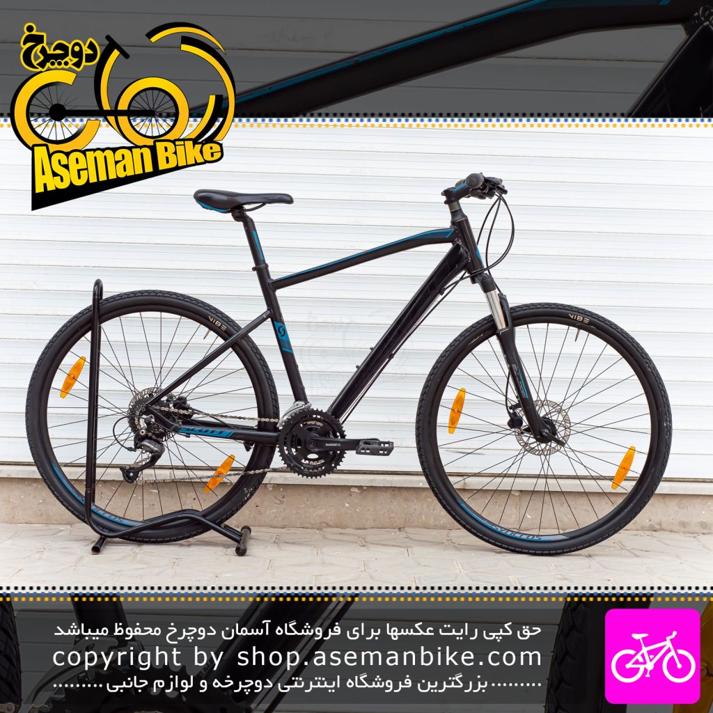 دوچرخه توریستی اسکات دست دوم مدل ساب کراس سایز 28 24 دنده مشکی آبی SCOTT Tourist Bicycle Sub Cross Size 28 24 Speed